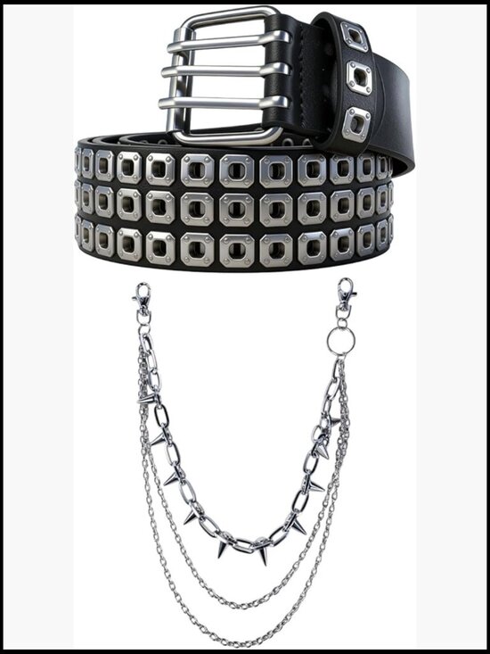 Studded Belt Y2K Spiked Chain Riveted Leather Punk Gothic Waistband main image 6